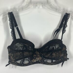 Adore Me Women's Floral Lace Back Hook Adjustable Strap Wired Bra Black Size 34B